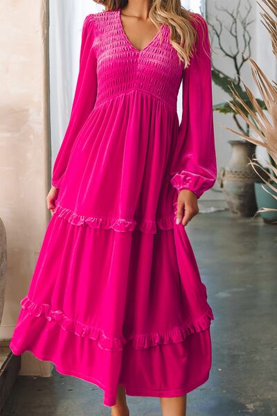 Hot Pink Frill Tiered Dress