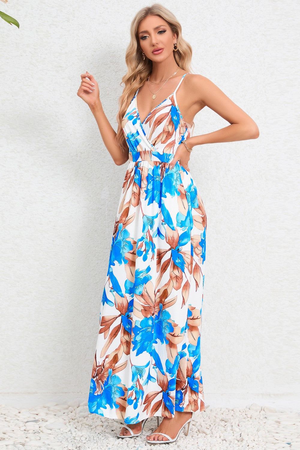 Regular & Plus Size Printed Surplice Maxi Dress