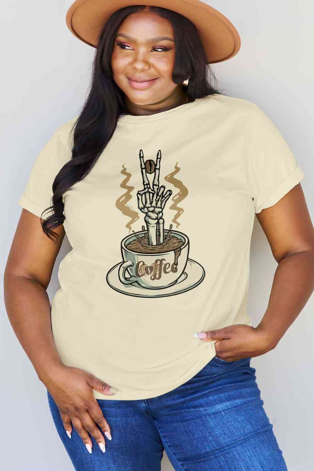 Regular and Curvy Size COFFEE Graphic Cotton T-Shirt