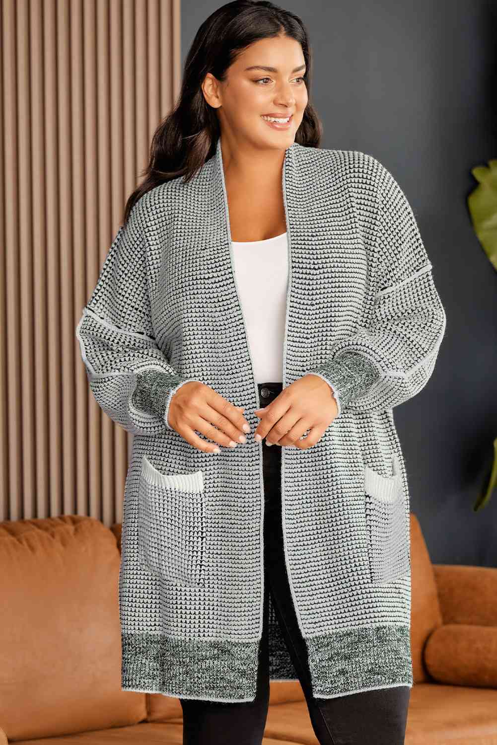 Pocketed Open Front Longline Cardigan