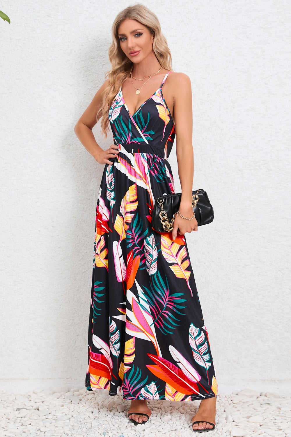 Regular & Plus Size Printed Surplice Maxi Dress