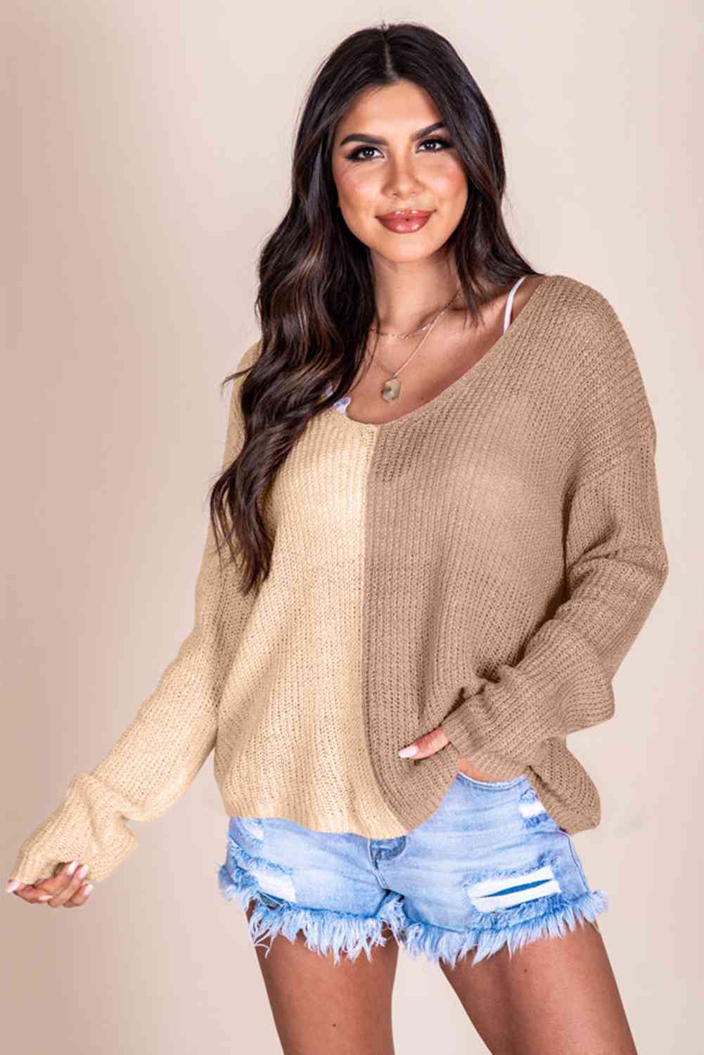 Contrast Color V-Neck Sweater